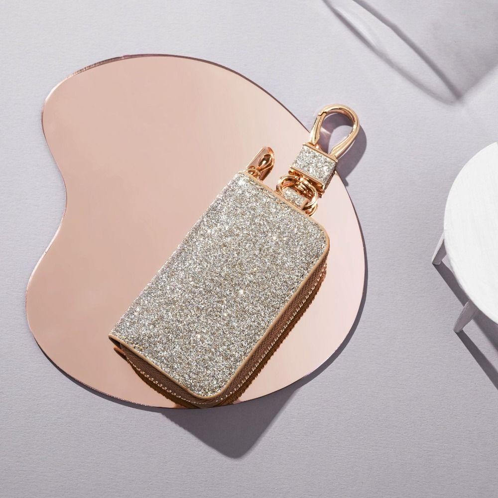 Keepin Bling Small Purse, Simple Solid Color Starry Shiny Coin Bag, Fashion Zipper Luxury Hanging Key Case Bag พวงกุญแจ