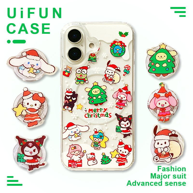 Kawaii คริสต์มาส Sanrio Hello Kitty Kuromi Kickstand แม่เหล็กชาร์จไร้สายเคสโทรศัพท์สําหรับ iPhone 16 Plus 15 14 13 12 Pro Max 11 กันกระแทกฮาร์ดปกหลังปลอก
