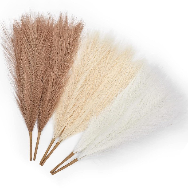 Pampas Grass Boho Home Decor 17in ประดิษฐ์ Pampas Grass Decor Fall Faux Pampas Grass Bouquet ห้องนั่งเล่นงานแต่งงาน Centerpieces Pompas