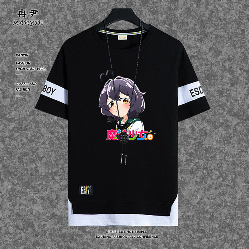 M-3xl สไตล์ญี่ปุ่น Gushing over Magical Girls อะนิเมะพิมพ์อินเทรนด์ผู้ชาย Slim Fit เสื้อยืดแขนสั้น Crewneck เสื้อสําหรับชาย Streetwear Casual Tops เสื้อผ้าสีดําสีขาว