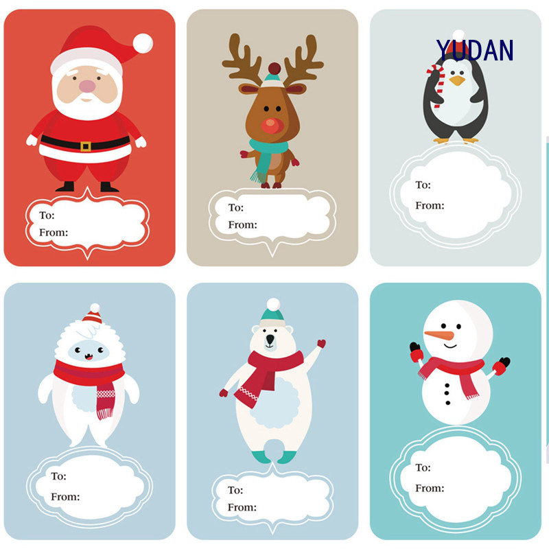 Yudan 250 ชิ้น/ม้วนนําเสนอห่อคริสต์มาสชื่อแท็กสติกเกอร์ Snowman Festive Decor