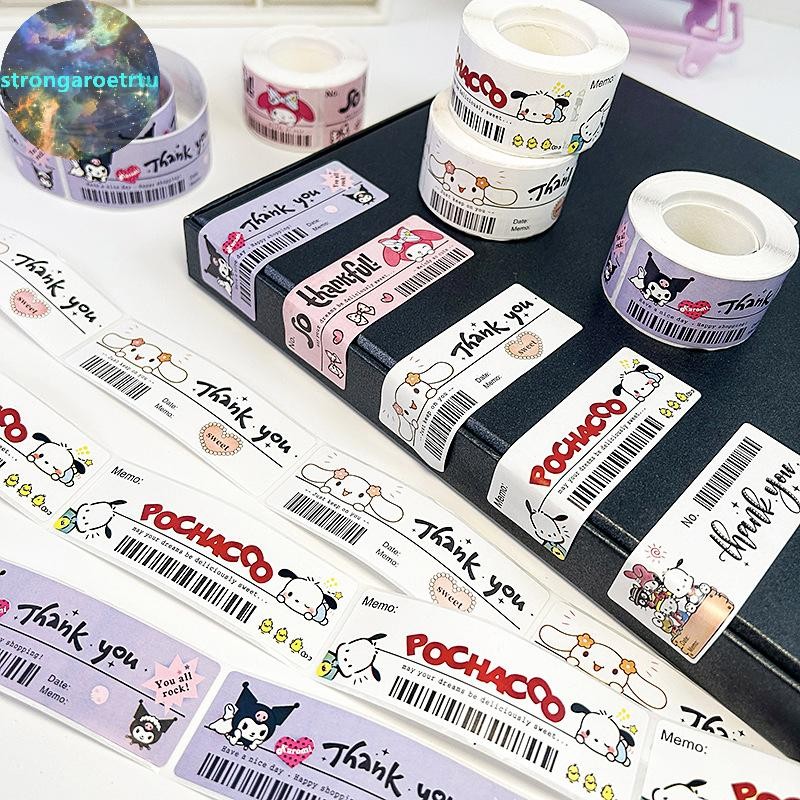 Strongaroetrtu 120 ชิ้น/ม้วน DIY ตกแต่ง Sanrio ใบเสร็จรับเงินสติกเกอร์การ์ตูนสติกเกอร์ซีลน่ารัก Kuromi Melody Cinnamoroll Bill ลมปิดผนึกกาว TH