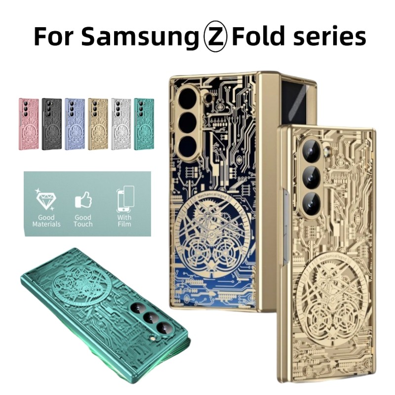 สําหรับ Samsung Galaxy Z พับ 6 5 4 3 2 5G แฟชั่นบานพับ Mechanical Electroplating เคสโทรศัพท์ป้องกันหน้าจอ 360° ฝาครอบป้องกัน