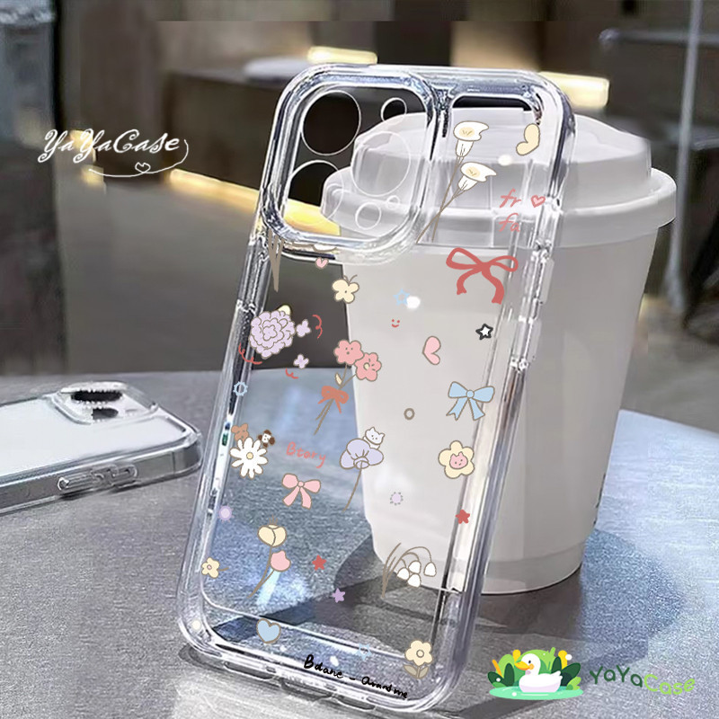 สำหรับ iPhone11 16 13 Case For เคสไอโฟน15 14 12 PRO MAX 7 8 PLUS X XR XS MAX Cute Flower TPUกรณีโทรศัพท์ซิลิโคนใสหรูหรา