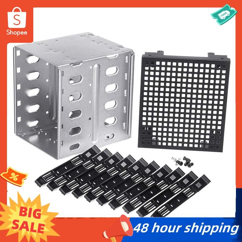 พร้อมสต็อก 5.25 นิ้วถึง 5 x 3.5 นิ้ว SATA HDD Cage Rack Hard Drive Disk Enclosure HardDrive Disk Tray Caddy Adapter