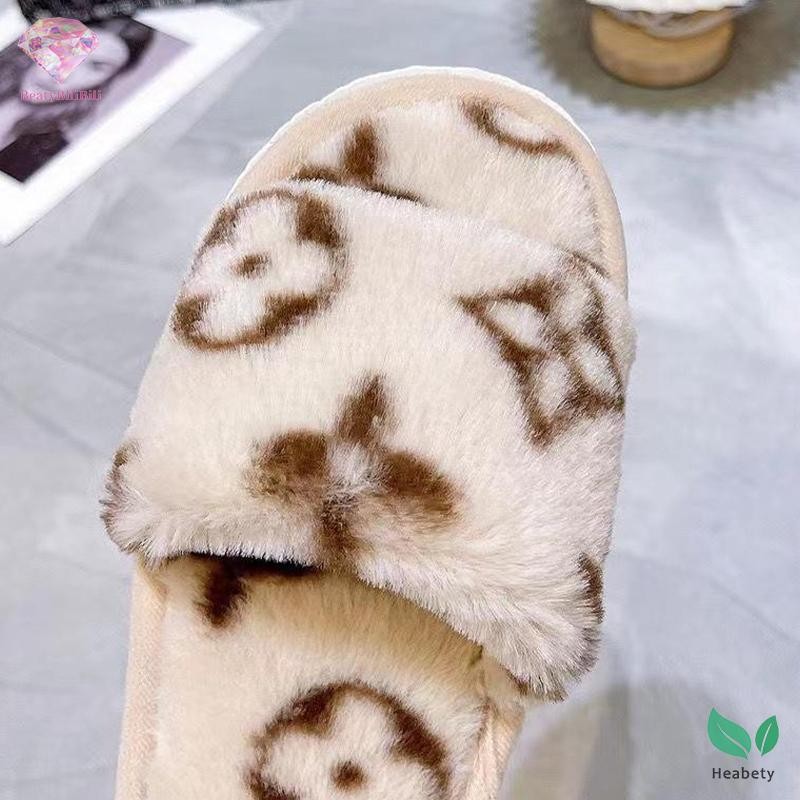 Heabety ผู้หญิง Tie-dye Soft Plush รองเท้าแตะเปิดนิ้วเท้าสตรีนุ่มลื่นรองเท้าแตะในร่มหรือรองเท้าแตะกลางแจ้งใหม่