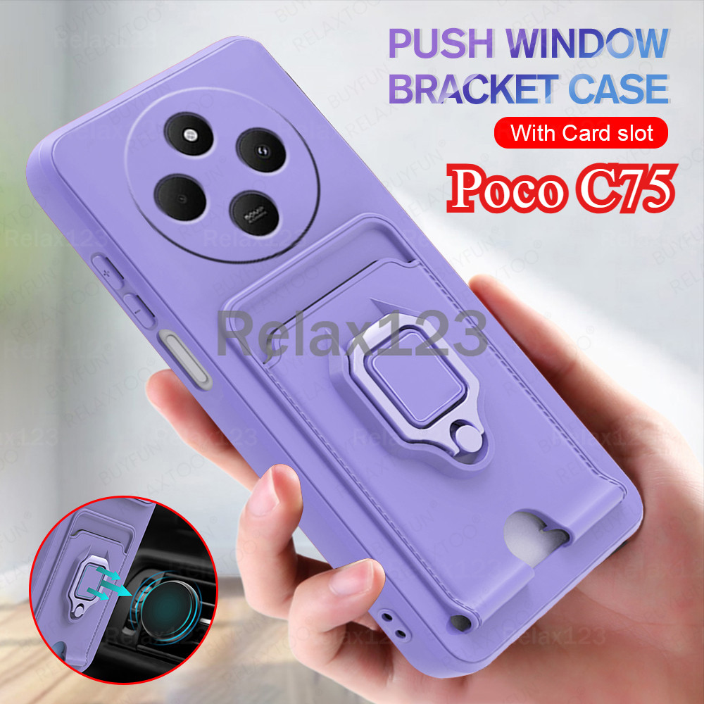 สําหรับ Xiaomi Poco C75 4G PocoC75 4G Poco C 75 4G ปลอก 2024 มัลติฟังก์ชั่แม่เหล็กผู้ถือแหวนกันกระแทก TPU เคสโทรศัพท์นุ่มกล้องป้องกันช่องใส่การ์ดกระเป๋าสตางค์ซิลิโคนปกหลัง