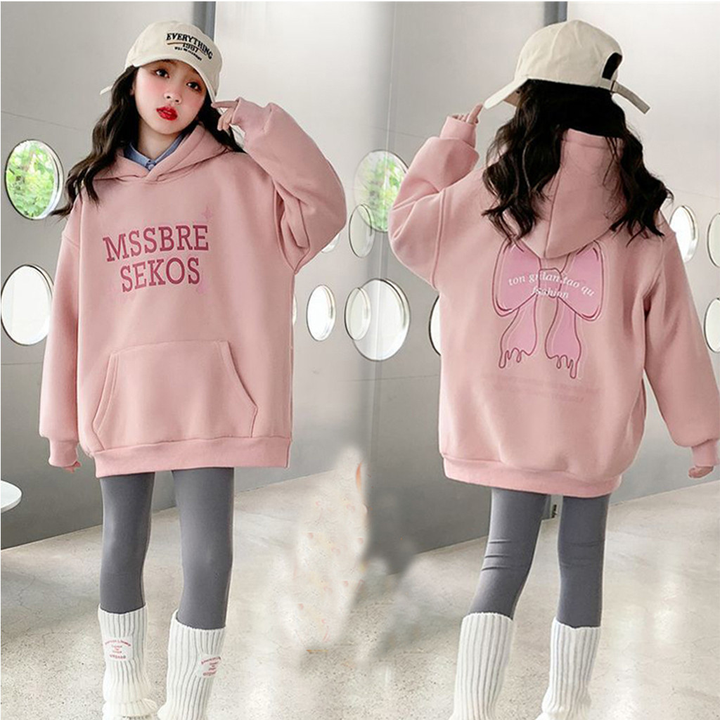 เสื้อสเวตเตอร์มีฮู้ดสำหรับเด็กผู้หญิงฤดูใบไม้ร่วงและฤดูหนาวเสื้อตัวนอกบุขนสำหรับเด็ก