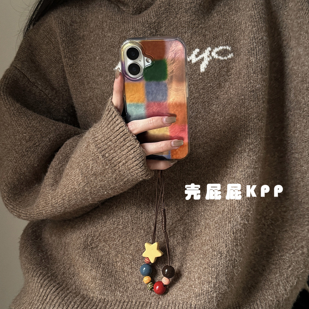 Huiwanju สีย้อนยุคสี่เหลี่ยมเล็ก ins14 สําหรับ 16pro Apple 16ProMax เคสโทรศัพท์มือถือ iPhone16 รวมทุกอย่าง 13 นุ่ม 15Promax เคสป้องกันแบบพกพา