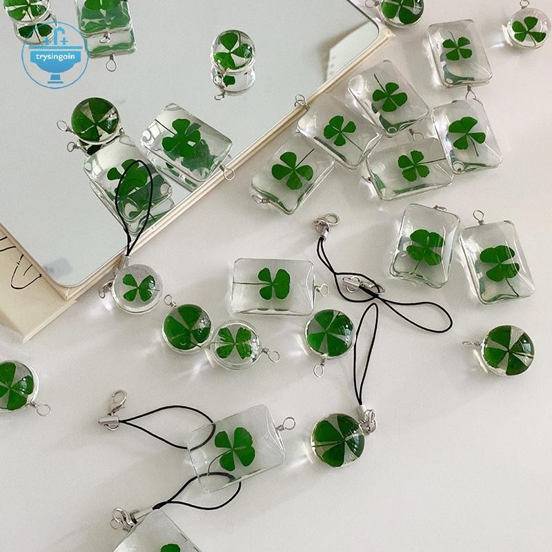 [ntrysingoin] สีเขียว Lucky Four Leaf Clover พวงกุญแจ Lucky Clover โทรศัพท์เชือกเส้นเล็กแก้วจี้พวงกุญแจอุปกรณ์เสริมของขวัญ TH