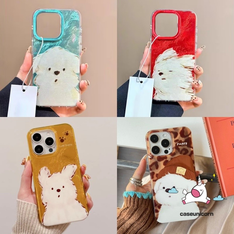 การ์ตูนสุนัขน่ารักยุ่งลูกสุนัขอินเทรนด์เสือดาวพิมพ์สําหรับ IPhone 13 15 11 14 16 12 Pro Max XR 7Plus X XS Max 15 16 7 14 8 Plus SE2020 Luxury Glossy ริ้วรอยรูปแบบกรณี