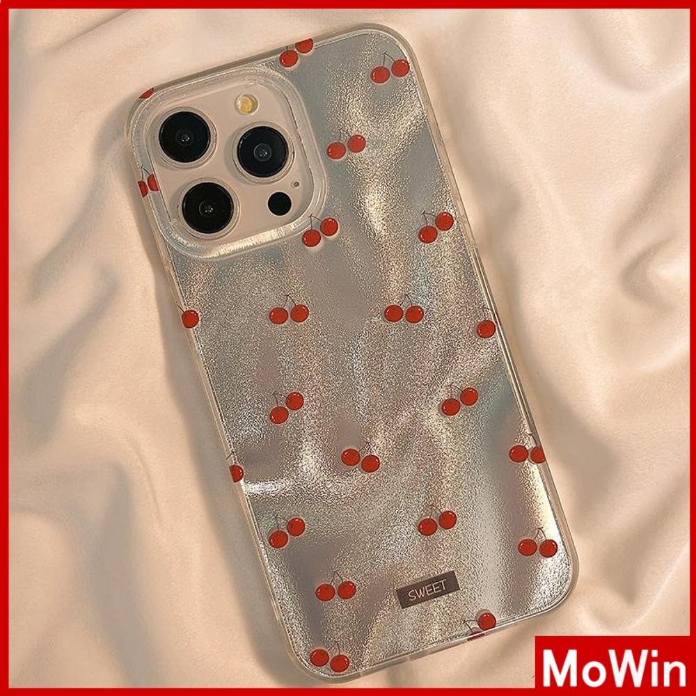 Movin - เคส iPhone 16 11Pro Max ลายขนนกสีเงิน เคสใสเลเซอร์โฮโลแกรมหรูหรา TPU นุ่ม เชอร์รี่แสนอร่อย Compatible With iPhone15 14 13 12 Pro max XS XR 7 8Plus
