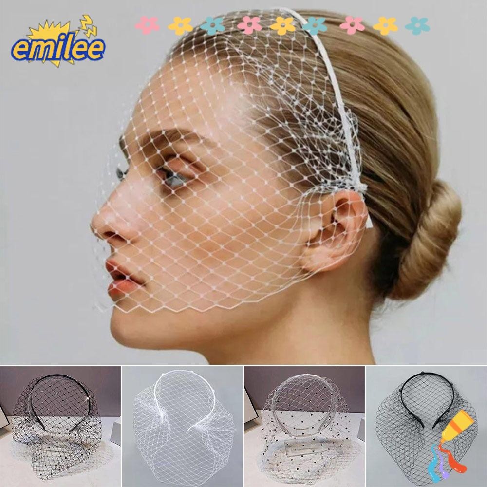 Emilee Veil Headbands, อุปกรณ์เสริมผมงานแต่งงานชุดตาข่าย Face Cover, Elegant Veil Hairband Head Hoop ผู้หญิง Lady Girl ผม Hoops