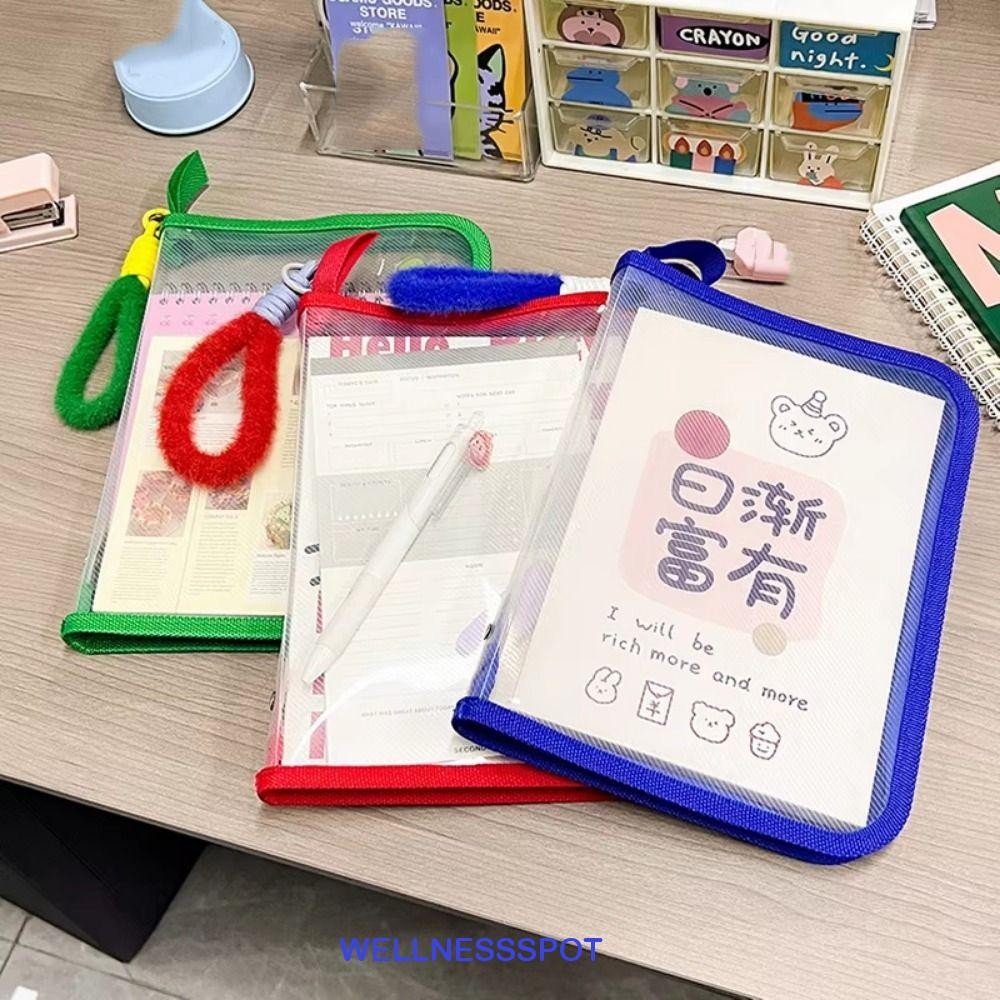 Wellnessspot กระเป๋าซิปโปร่งใส, กระเป๋าโฟลเดอร์แฟ้มโปร่งใสมัลติฟังก์ชั่น, กระเป๋าแฟ้ม PP ความจุขนาดใหญ่สร้างสรรค์อุปกรณ์สํานักงานโรงเรียน