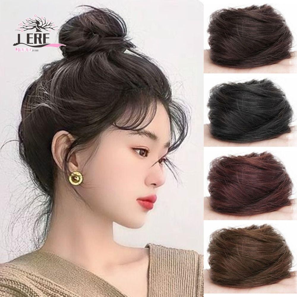 Jeremy1 มวยผมสังเคราะห์, ผมปลอม Scrunchie Hairpiece ผมตรง Bun, อุปกรณ์เสริมผมสีดําสีน้ําตาล Elastic Band Fasion Messy Hair Chignon ผู้หญิง