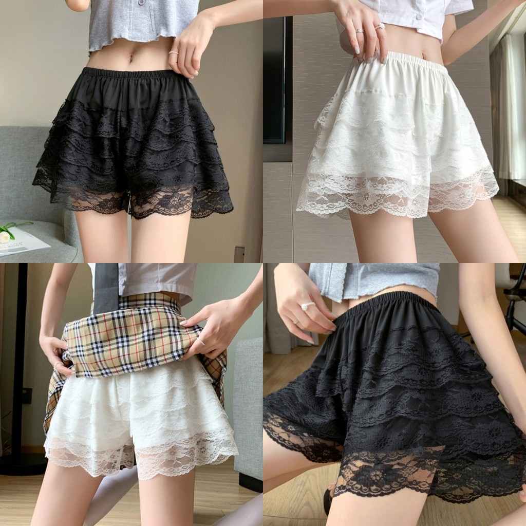 Alia Womens Anti-Chafing ชุดชั้นในต้นขากลาง Boyshorts กระโปรงหลวมลูกไม้กางเกงนิรภัย