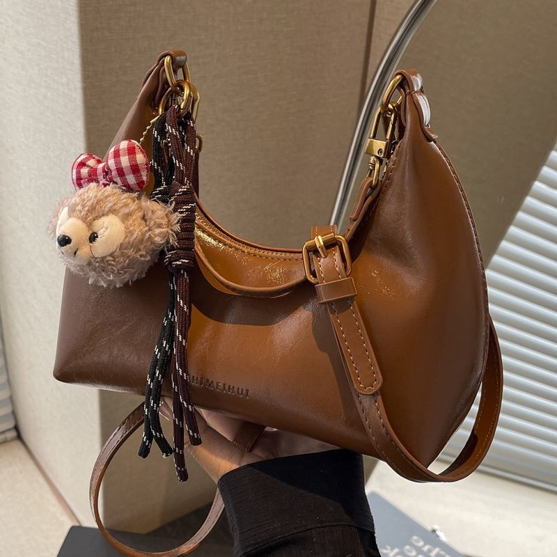 French Niche Crescent Bag Oil Wax Leather All-Match Small Bag Female New Style Retro Design Sense One-Shoulder Messenger Bag