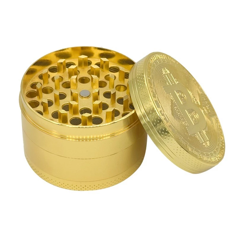 63mm Bitcoin Herb grinder แบบพกพาขนาดเล็ก 4 ชั้นวัสดุโลหะบดเครื่องมือครัวของขวัญวันหยุด thumbnail 4