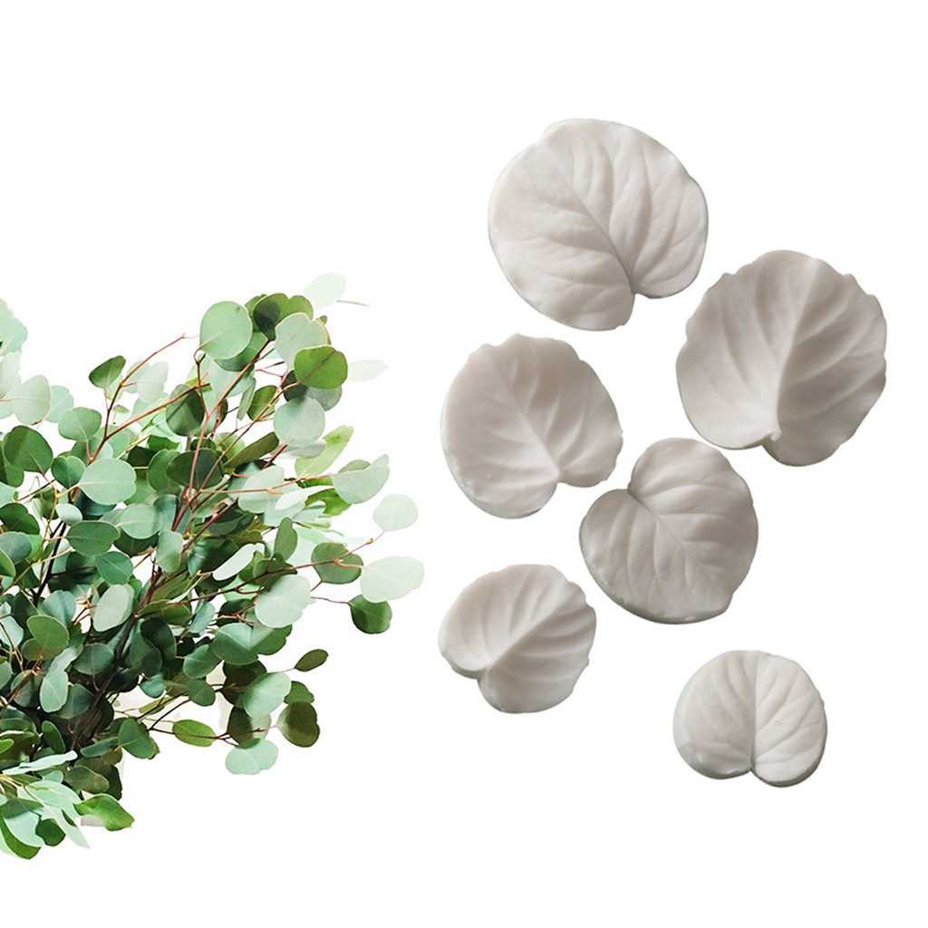 Kalaien Eucalyptus globulus, Hydrocotyle vulgaris Leaf Shape ซิลิโคน fondant Mold sugarcraft, GUM PASTE, แม่พิมพ์ดิน Leaf veining ชุดแม่พิมพ์ซิลิโคน