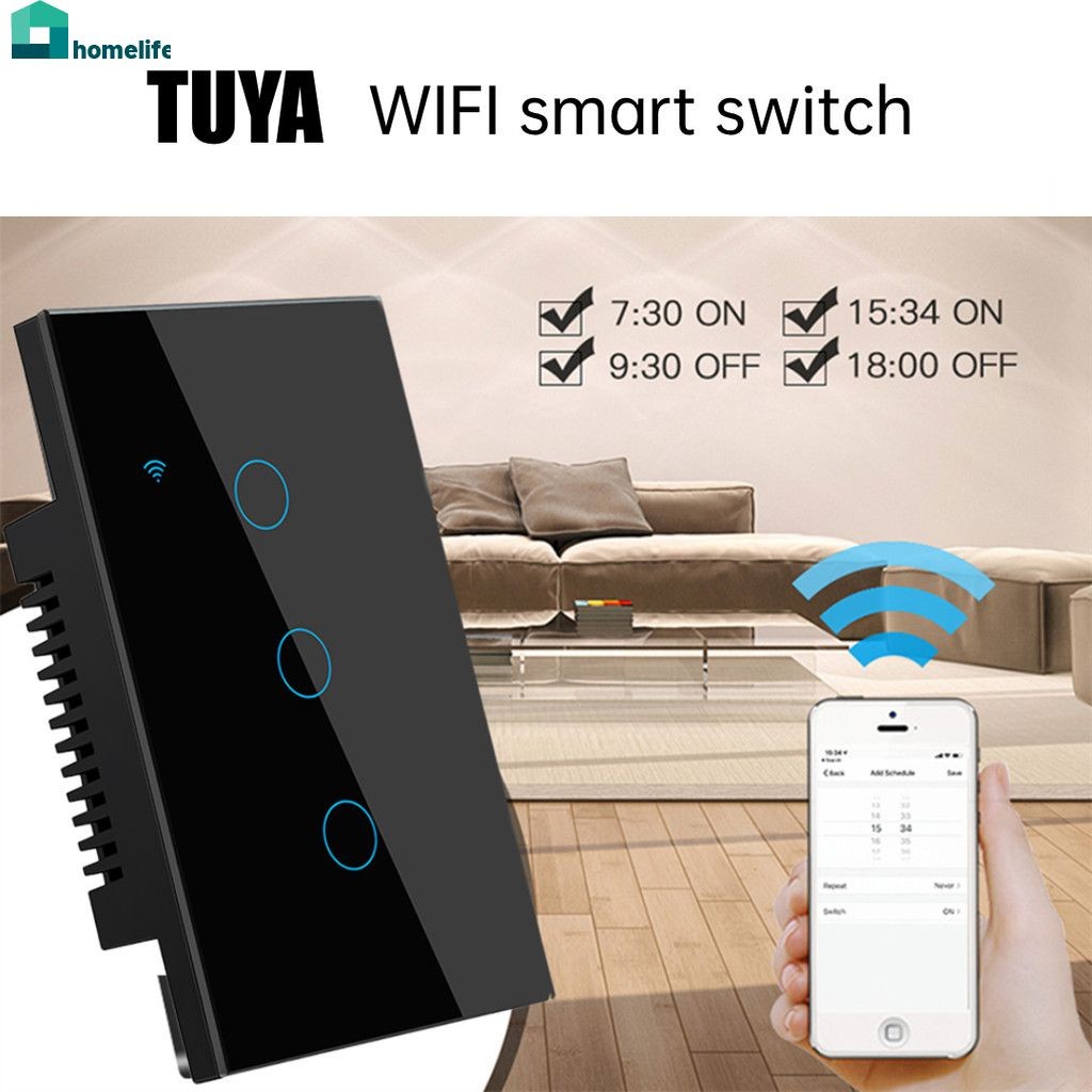Tuya Smart Wifi Switch สวิตช์สัมผัสอัจฉริยะ 1/2/3/4 รองรับ Alexa Google Voice Control ภายในบ้าน home home