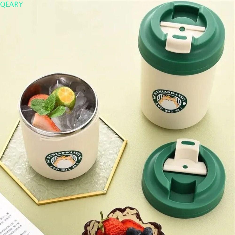 Qeary แก้วกาแฟความร้อนสแตนเลส, 380/480ML ถ้วยกาแฟสองชั้น, Drinkware สูญญากาศการ์ตูนแมว Pattan ฉนวนกร