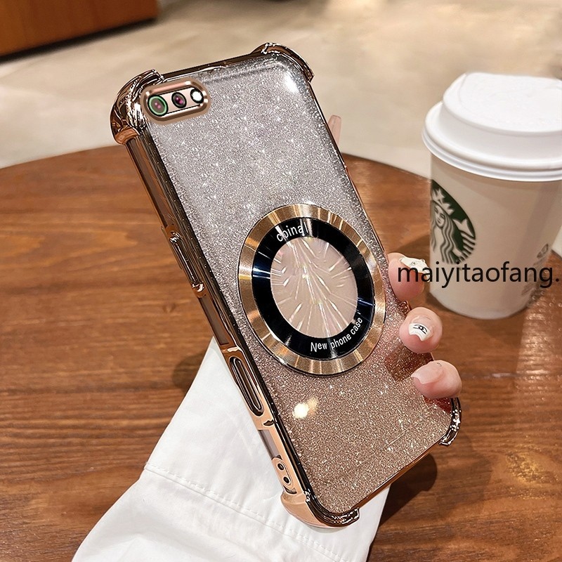 New สีcase สําหรับ Realme C2 สีชมพูประกายสี่มุม Anti Drop เคสโทรศัพท์ความงามแม่เหล็กกันกระแทกซิลิโคน TPU Soft case