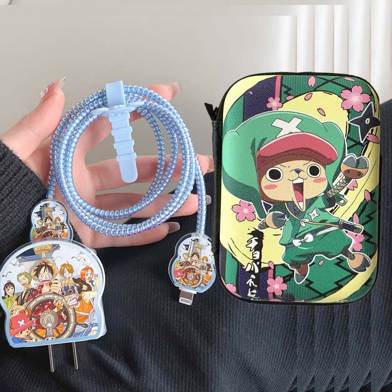 น่ารัก ONE PIECE Chopper Charger Casing สําหรับ IPhone 20W/18W Plug Cover Type-C สายสปริงสายห่อ Protector Data Cover พร้อมกระเป๋าเก็บ
