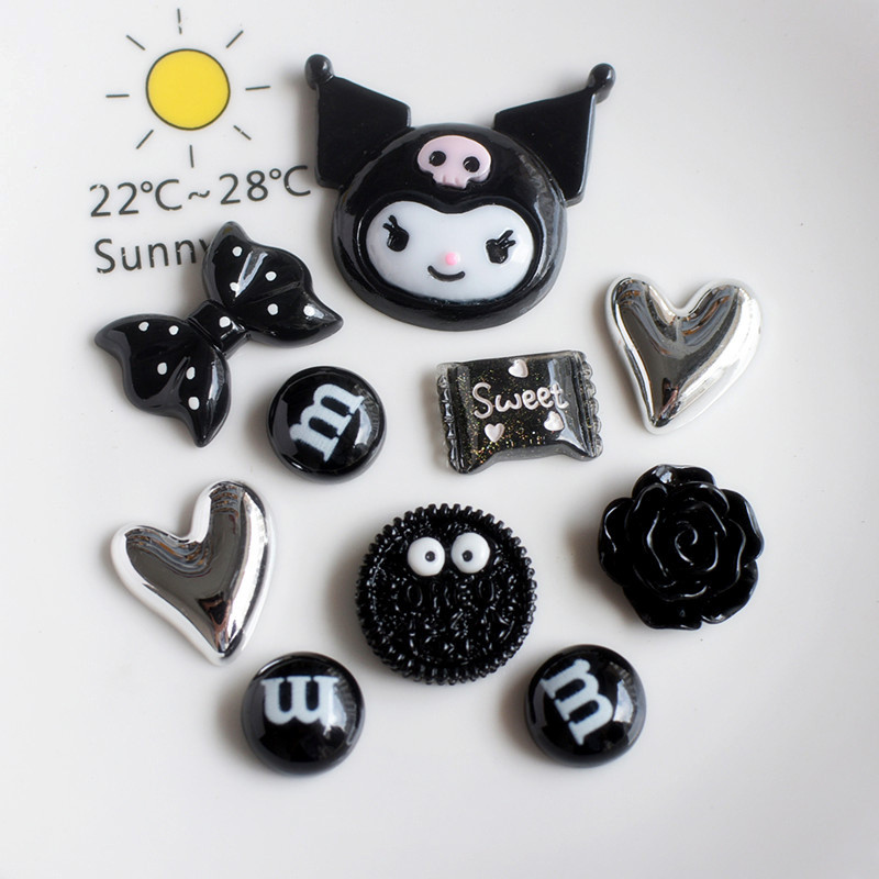 Black love heart Bowเรซิ่นเครื่องประดับอุปกรณ์เสริมรองเท้าDIY crosc charm jibbits crosc jibbits crosc jibbits charm