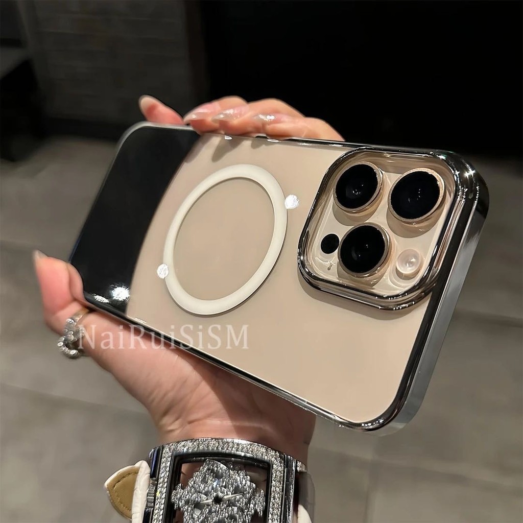 หรูหราเคลือบด้วยไฟฟ้าสีจับคู่แม่เหล็กดูดเคสโทรศัพท์สําหรับ ไอโฟน16 มือโปร สูงสุด 15 14 13 12 มือโปร สูงสุด กันกระแทกป้องกันกล้องป้องกันการหล่นฮาร์ดปกหลัง