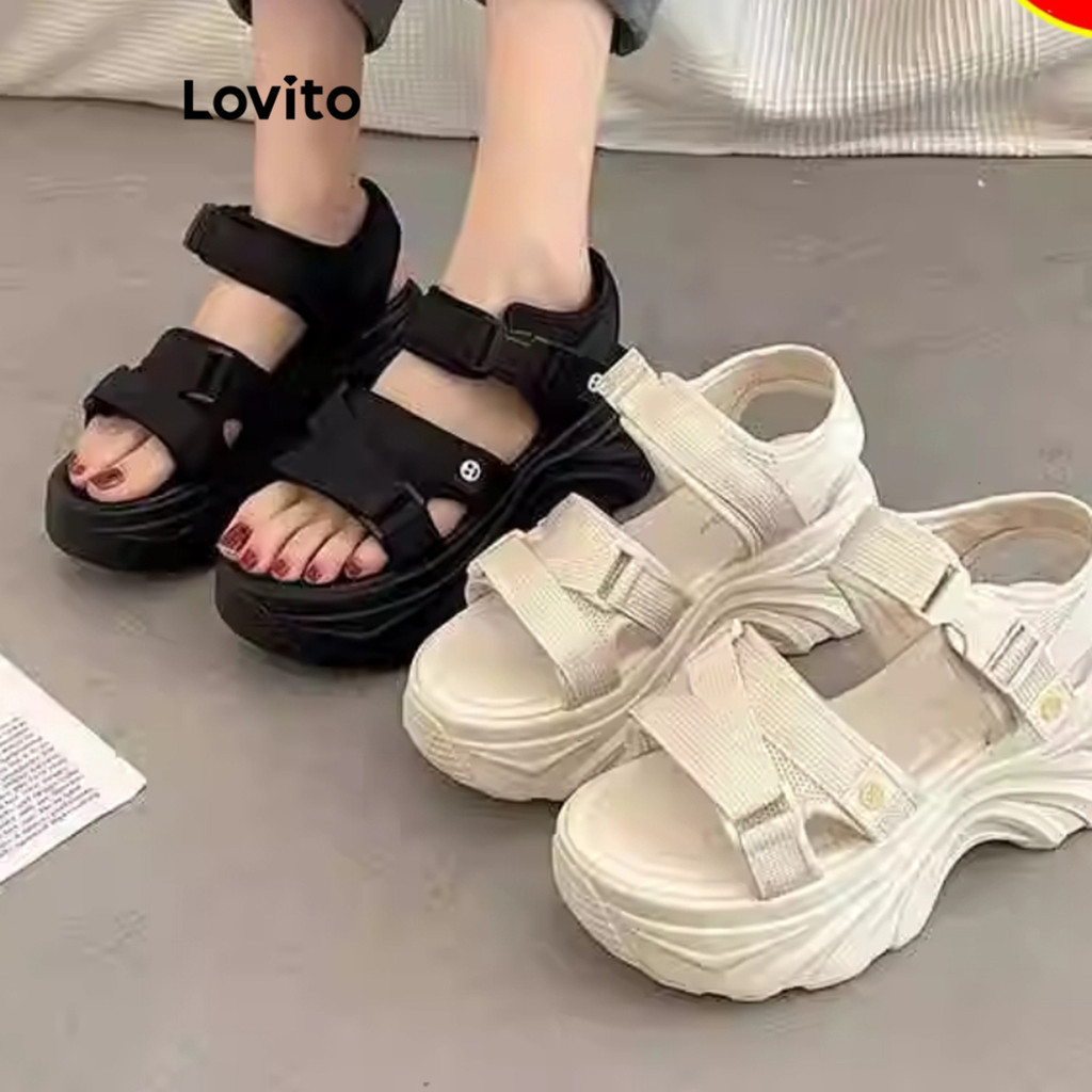 Lovito รองเท้าแตะส้นแบนแพลตฟอร์มธรรมดาสำหรับผู้หญิง LFA45127