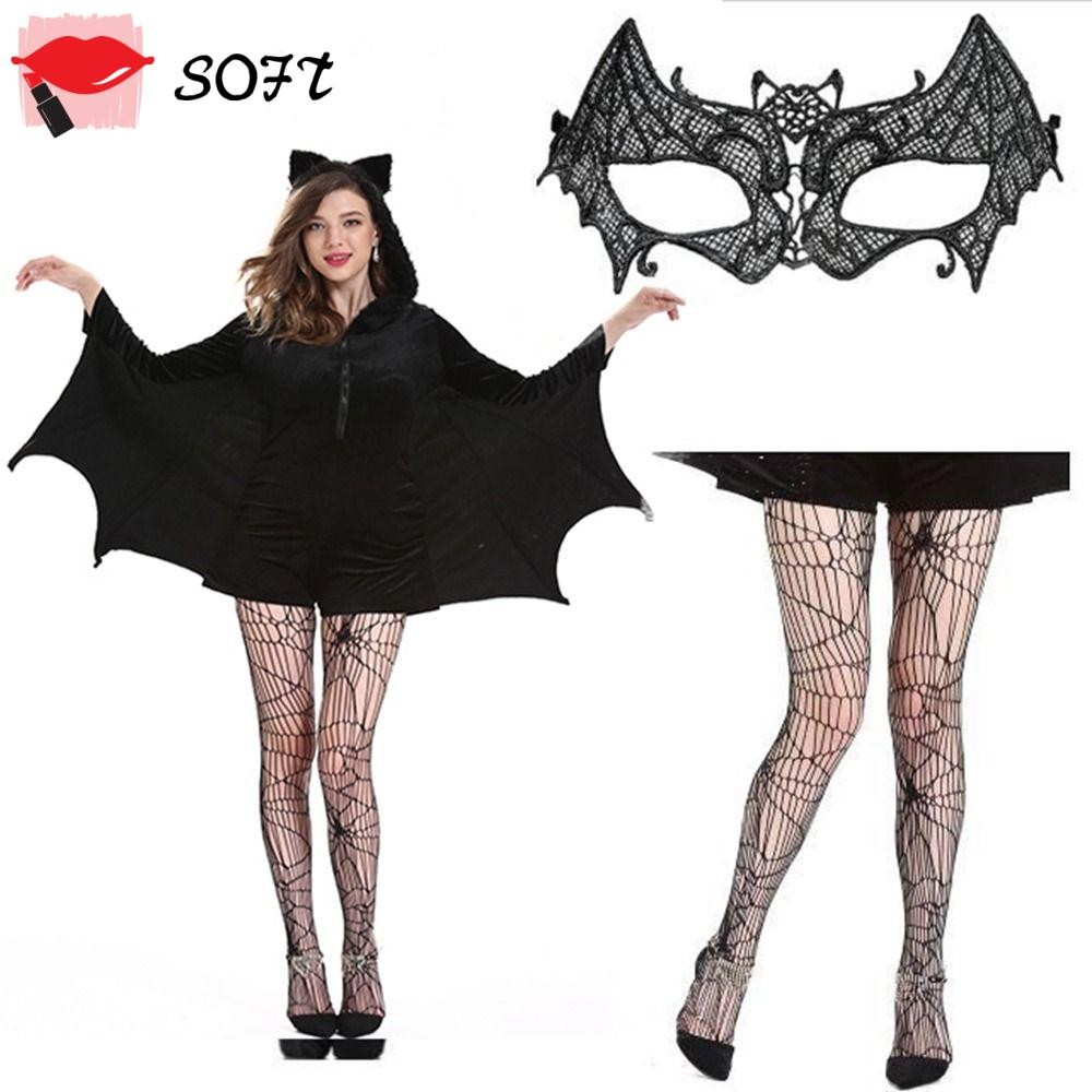 Softness ชุดคอสเพลย์, S-XXXXL อะนิเมะคอสเพลย์ฮาโลวีนค้างคาวเครื่องแต่งกาย,ชุดปาร์ตี้สีดําค้างคาวค้างคาวJumpsuitผู้หญิง