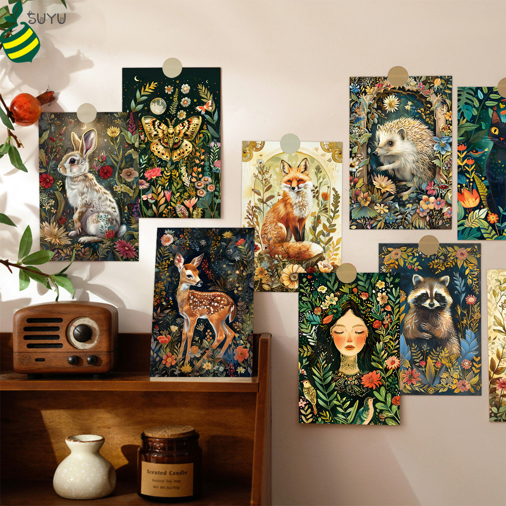 12 ชิ้นสัตว์ป่าศิลปะการ์ดอวยพรพื้นหลังการ์ดตกแต่ง DIY โปสการ์ดคริสต์มาสการ์ดอวยพรตกแต่งบ้าน