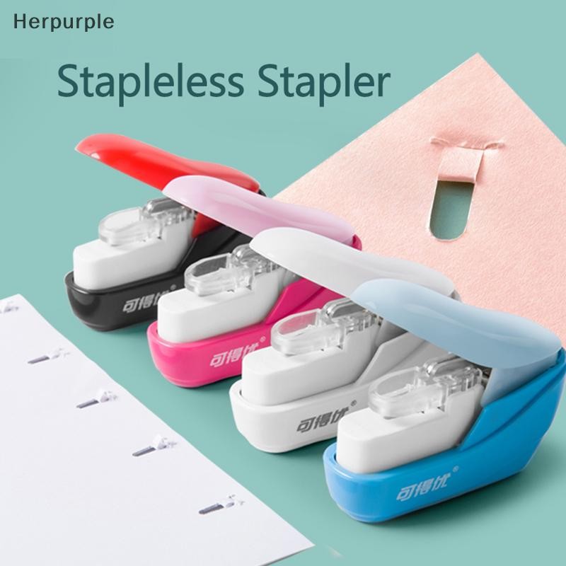 Herpurple Book Paper Stapling Portable Stapleless Stapler School Office Supplies TH