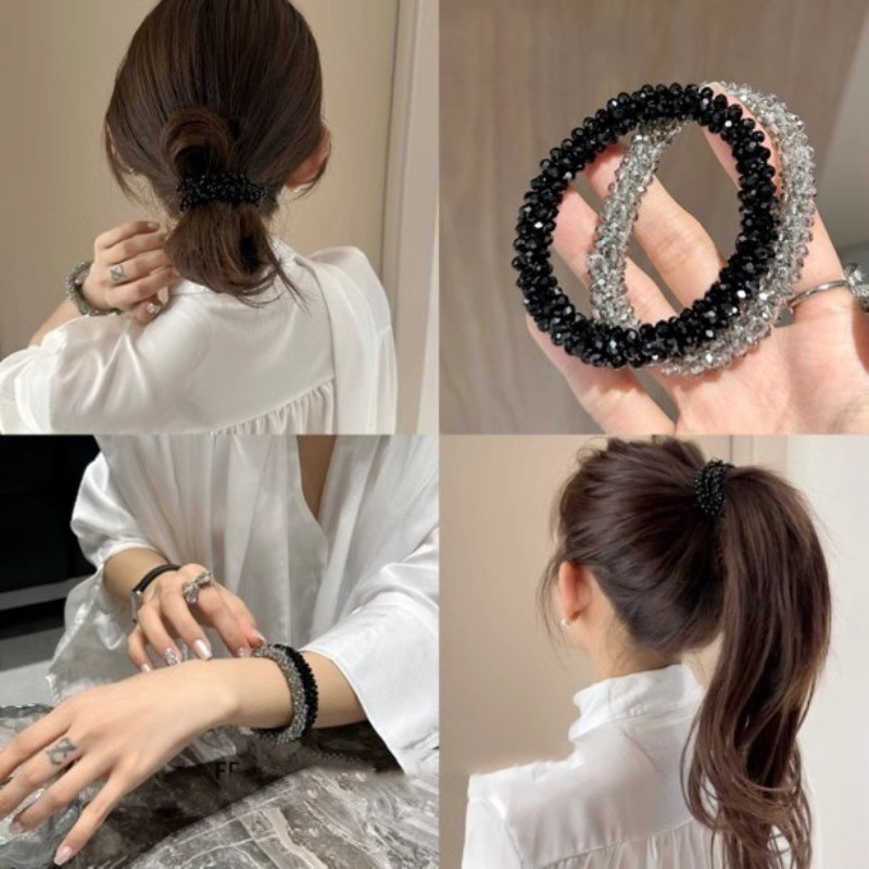 Minimalist Elegant Shiny Diamond ที่คาดผมผู้หญิง 2025 ใหม่ High-end สร้อยข้อมือผม Tie ความยืดหยุ่นสูงยางรัดผมหางม้า Hairband ขายส่ง