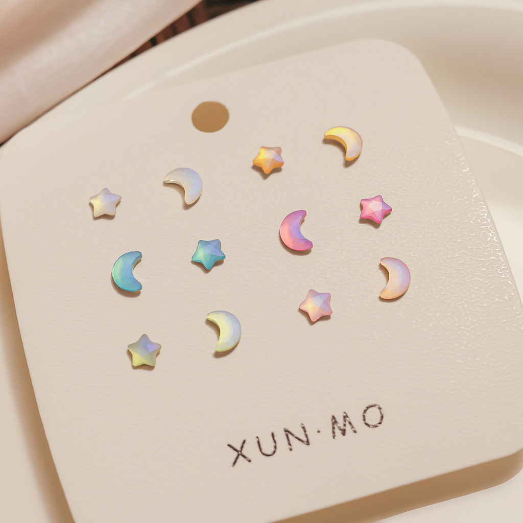 น่ารัก Aurora ที่ไม่ซ้ํากัน Star Moon เข็มเงินต่างหูหวานนักเรียน All-Match ins Clear Super กระพริบประณีต Mori ต่างหู