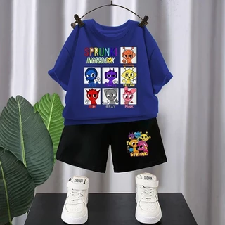 ชุดแขนสั้นเด็ก Rhythm Box Sprunki ชุดเสื้อยืดแขนสั้นการ์ตูนอนิเมะสองชิ้น