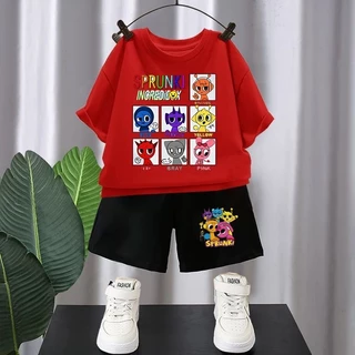 ชุดแขนสั้นเด็ก Rhythm Box Sprunki ชุดเสื้อยืดแขนสั้นการ์ตูนอนิเมะสองชิ้น