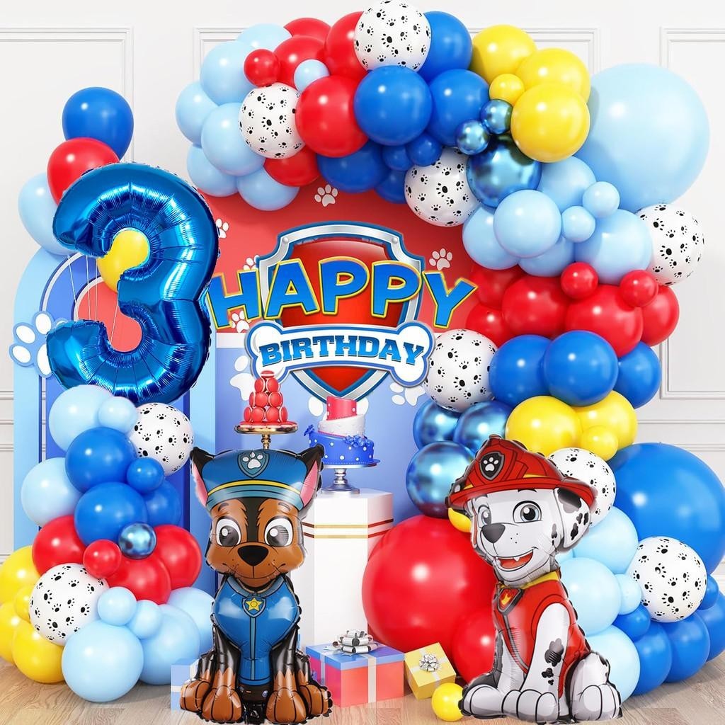 Paw Patrol Theme สีแดงสีเหลืองสีฟ้าบอลลูน Garland Arch ชุดฟอยล์บอลลูนสําหรับชายหญิงวันเกิดตกแต่ง