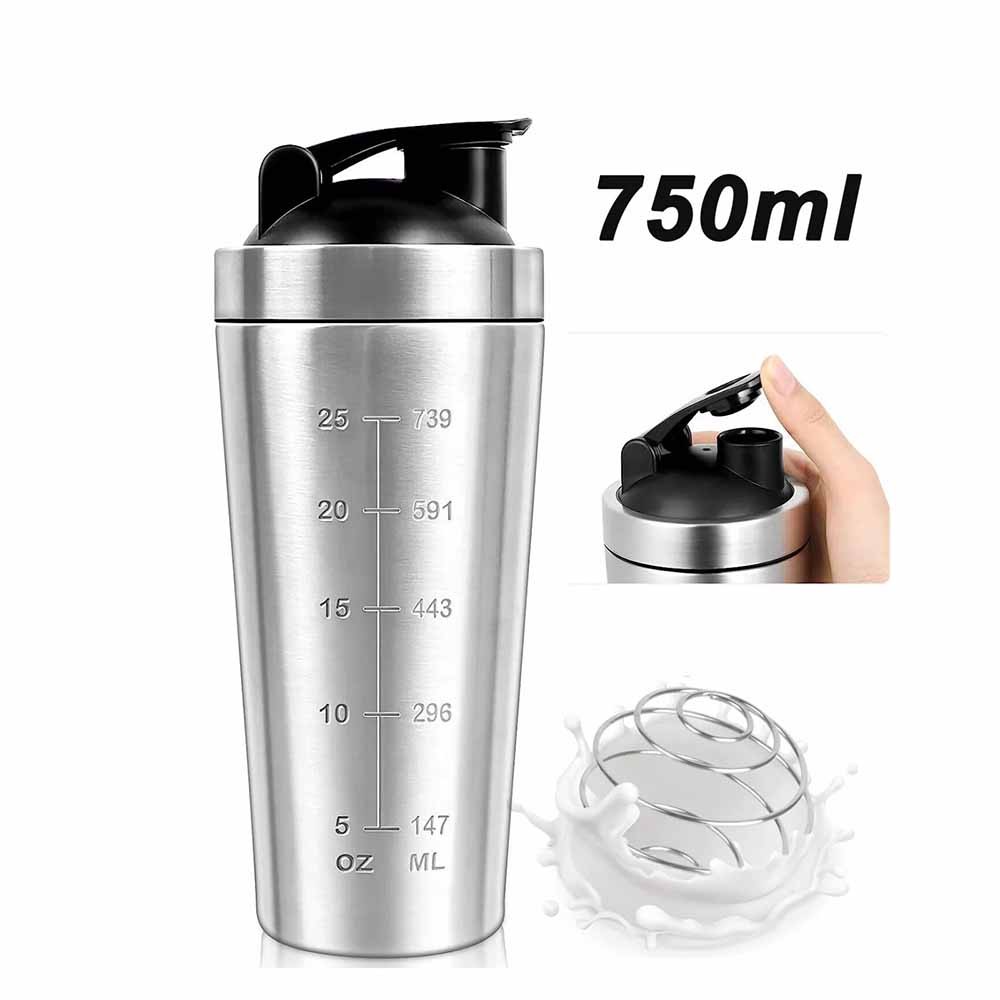 750ml Protein Shaker Bottle Stainless Steel Shake Cup Fitness Drink Mixer