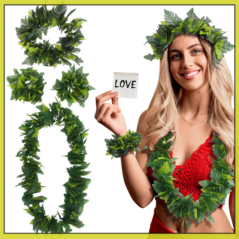 ที่คาดผมใบฮาวายใบประดิษฐ์ Dress-up Tropical Beach Luau Party Supplies พวงหรีดสีเขียว Miss yijungpi