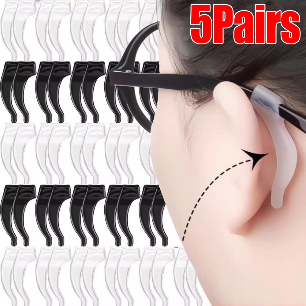 ที่เกี่ยวหูแว่นตาซิลิโคนกันลื่น 33x10 มม. รีเทนเนอร์แว่นตาป้องกันการล่มสลายสําหรับเด็ก/ผู้ใหญ่ดีไซน์นุ่มสบายพร้อมที่จับที่ปลอดภัย (5 คู่)