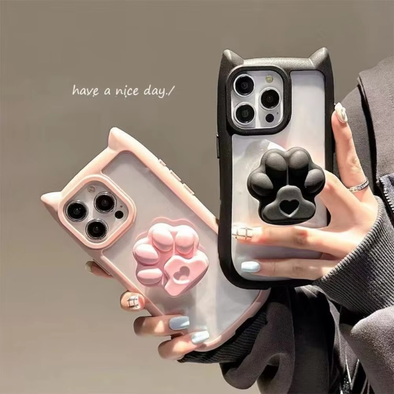INS น่ารัก 3Dกรงเล็บแมว Grip Tok Holder For iPhone 17 Pro 13 11 12 15 14 16 Pro Max X XR XS Max ฝาครอบกันกระแทกโปร่งใส