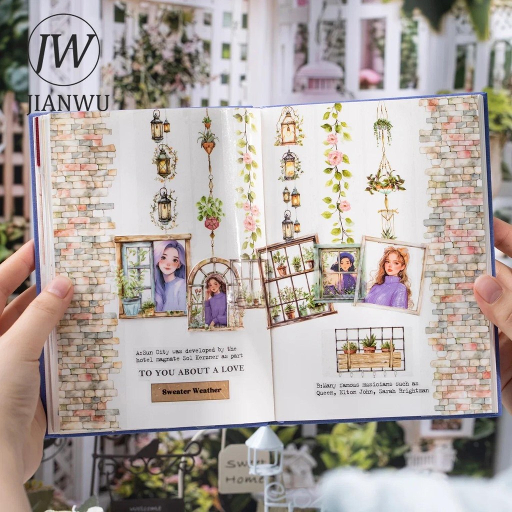 Jianwu 2 ม้วนสวนดอกไม้ Secert สภาพแวดล้อม Series Vintage รั้วภูมิทัศน์วัสดุ Collage เทป Creative Journal เครื่องเขียน