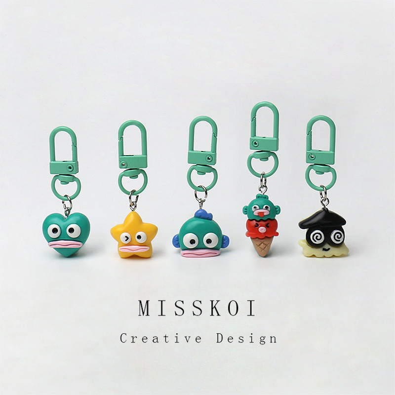 MISSKOI ตลกที่ไม่ซ้ํากันสีเขียว Series น่าเกลียดปลามอนสเตอร์จี้พวงกุญแจเครื่องประดับการ์ตูน All-Match ทุกวันน่ารักอุปกรณ์เสริมเครื่องประดับ