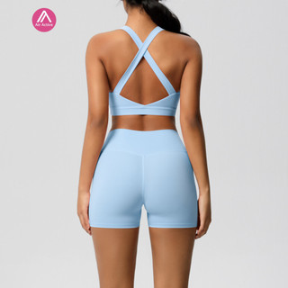Airactive Leisure  Yoga Sports Set Cross Back Sports Bra And High Waist Sports Shorts