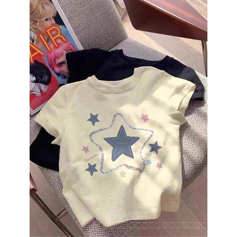 2025 เสื้อยืดผ้าฝ้ายแท้สำหรับเด็กผู้หญิง แขนสั้นหลวม แขนสั้นแบบครึ่งแขน ท็อปลำลองอเนกประสงค์ - รูปที่ 5