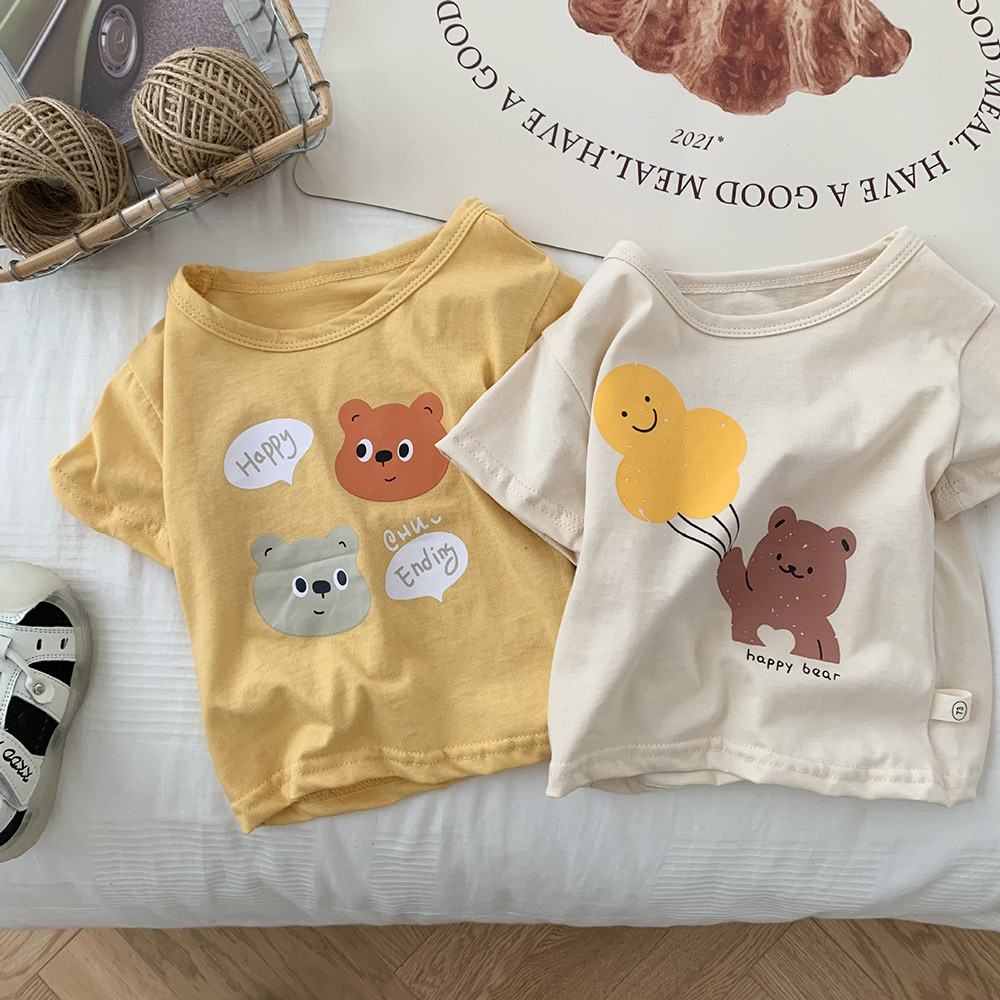 2025 ฤดูร้อนมาใหม่: Unisex Baby Thin - ประเภทการ์ตูนหมี T - เสื้อ - ชุดชั้นในลําลองและสะดวกสบายสําหรับเด็ก