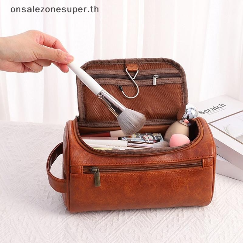 Ons Men Vintage Luxury Toiletry Bag Travel Essential Business Cosmetic Makeup Cases Male Hanging Storage Organizer Wash Bags ที่