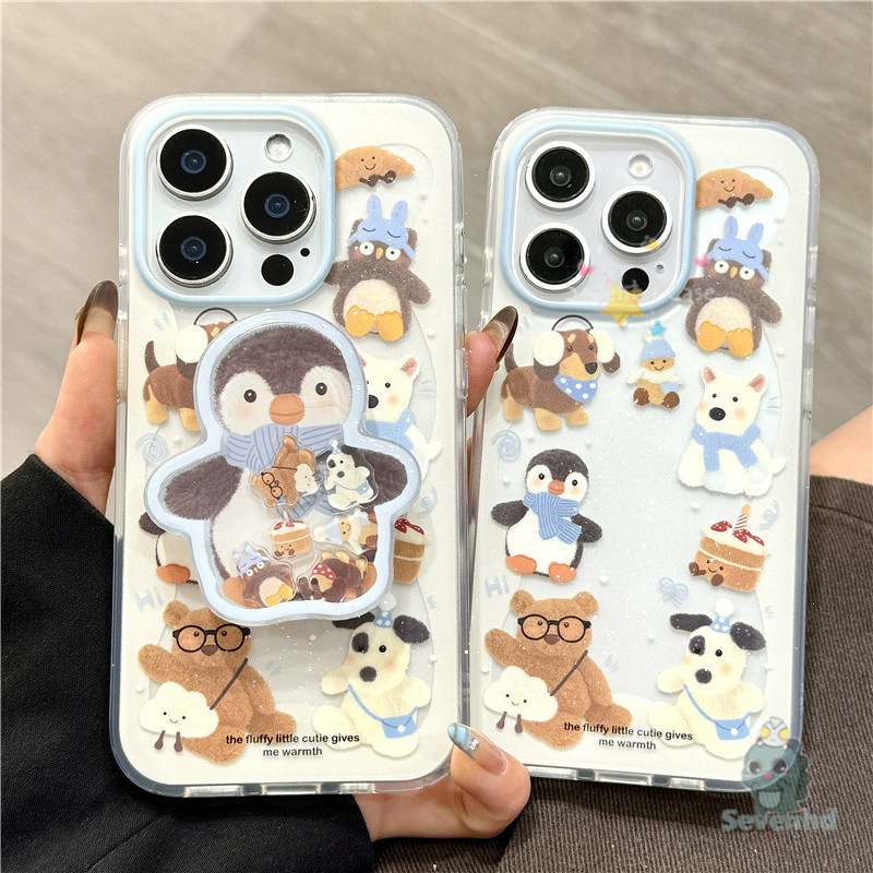 น่ารัก Jelly Cat Penguin Shake สําหรับ iPhone 11 16 7Plus 15 14 13 12 Pro Max X XR Xs Max 8 7 Plus SE2020 Clear Glitter สัตว์เคสโทรศัพท์แฟชั่นเกาหลีฝาครอบป้องกัน