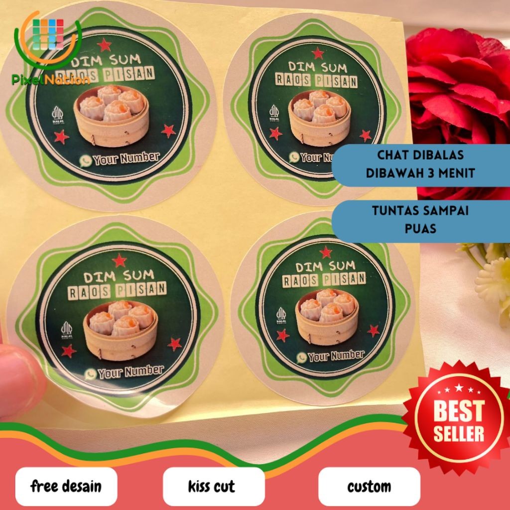 PiNat Sticker Print Dimsum Food Label Dim Sum Edition Sticker Round Shape Chromo Uk.Small 2-4